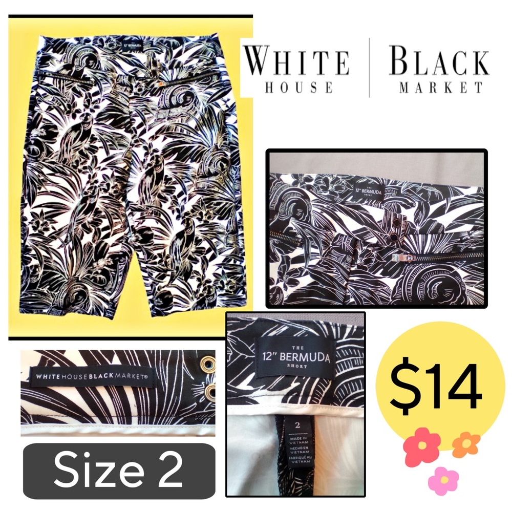 White House Black Market Women’s Black and White Print Bermudas